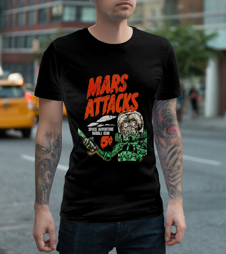 Mars Attacks Retro Space Adventure Bubble Gum 5 Cents Martian Comic T-Shirt