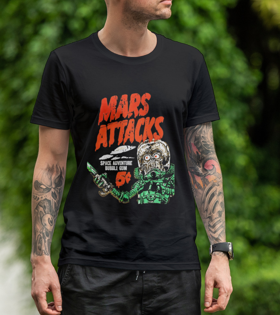 Mars Attacks Retro Space Adventure Bubble Gum 5 Cents Martian Comic T-Shirt