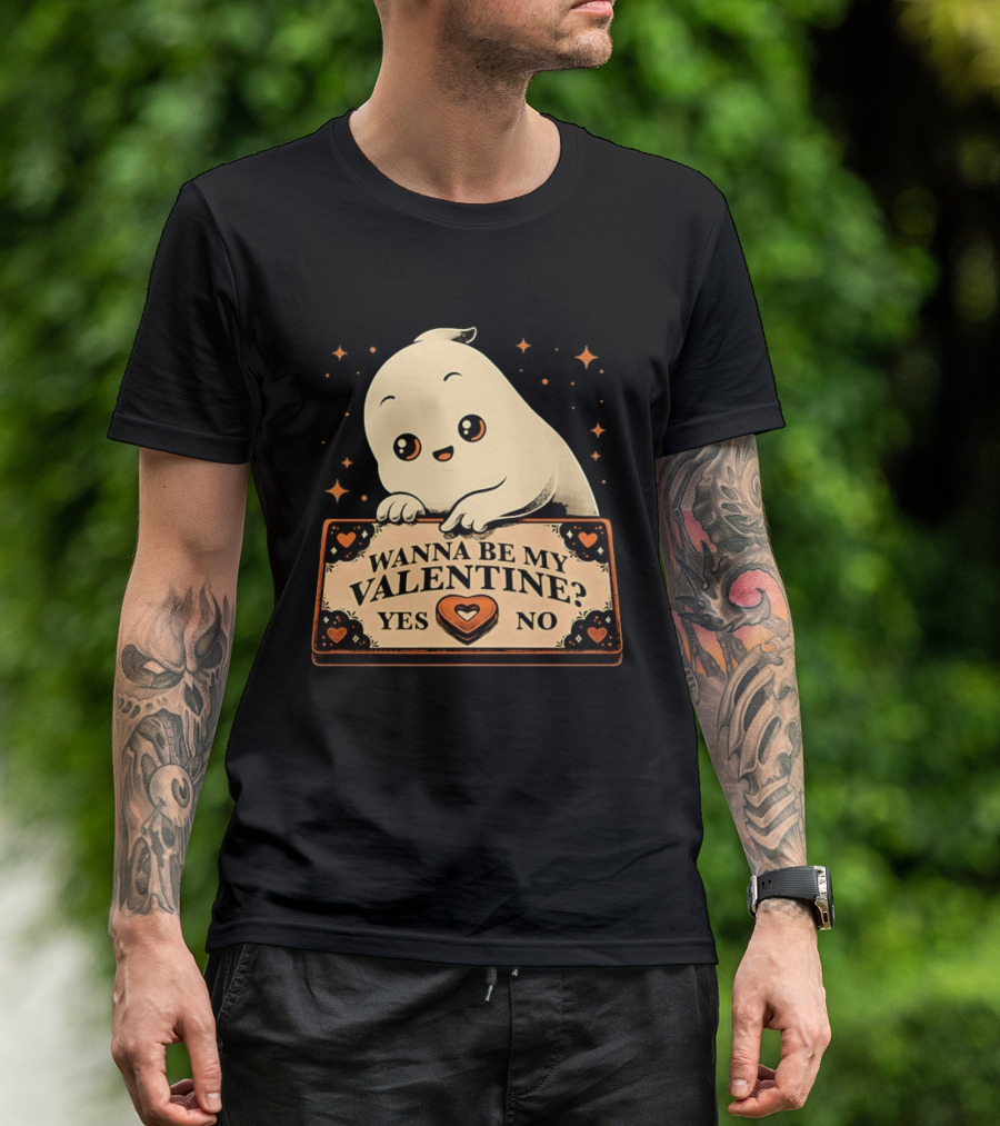 Ghost Ouija Wanna Be My Valentine Yes No Cute Valentine's Day Spirit T-Shirt