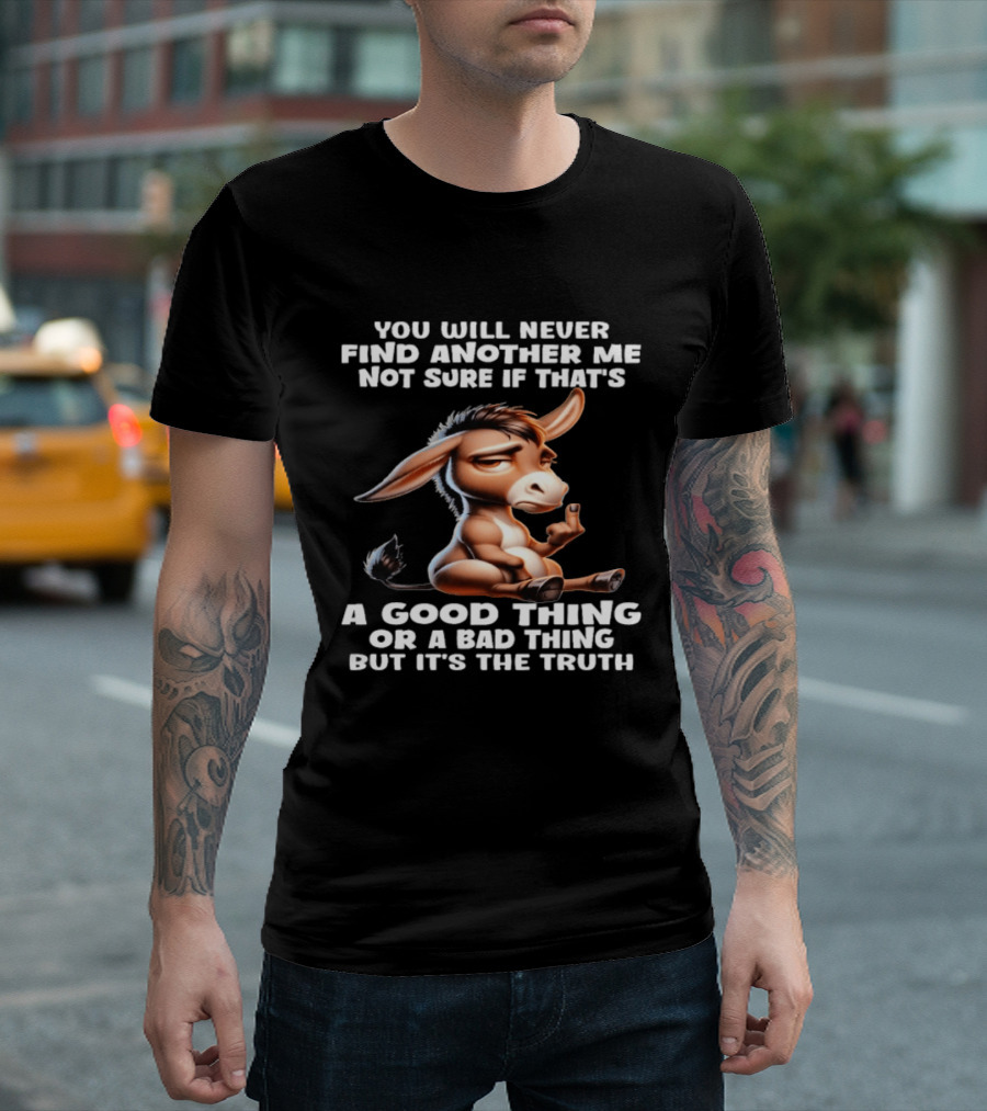 Donkey You Will Never Find Another Me Not Sure If That's A Good Thing Or A Bad Thing But It's The Truth Middle Finger T-Shirt