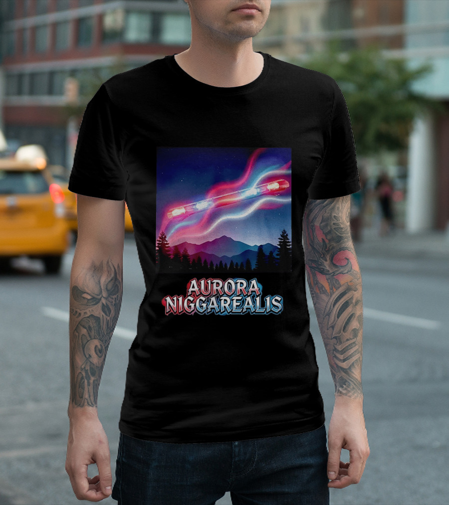 Aurora Niggarealis Northern Lights Police Siren Landscape T-Shirt