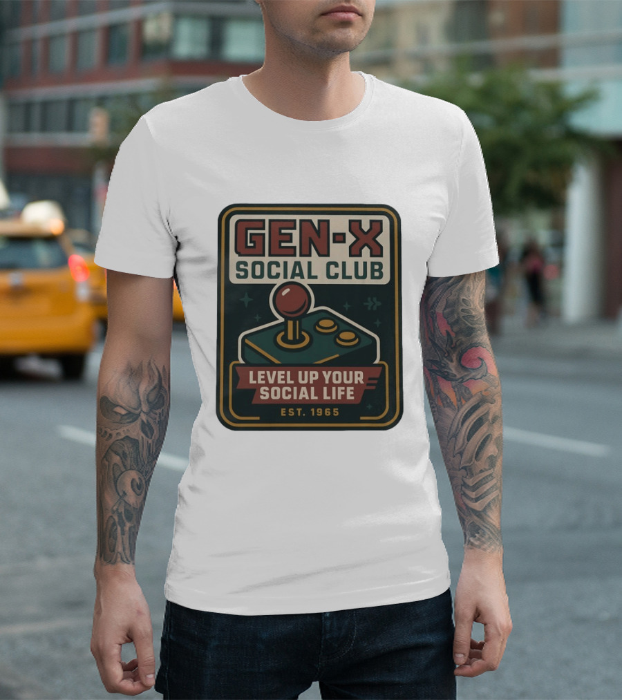 Gen X Social Club Level Up Your Social Life Est 1965 Retro Joystick T-Shirt