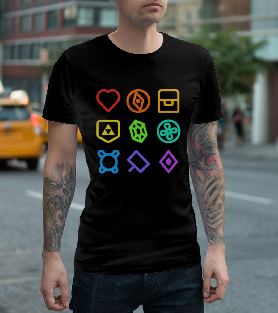 Zeldathon Triforce Heart Compass Chest Neon T-Shirt