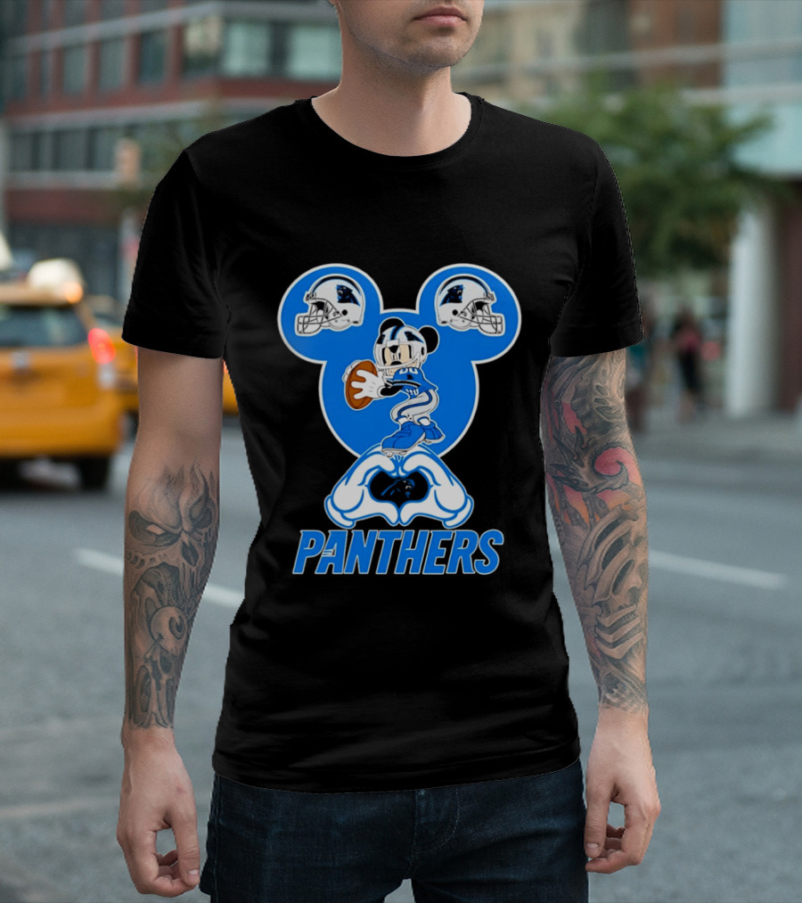 Panthers Mickey Mouse Football Love Heart Hands T-Shirt