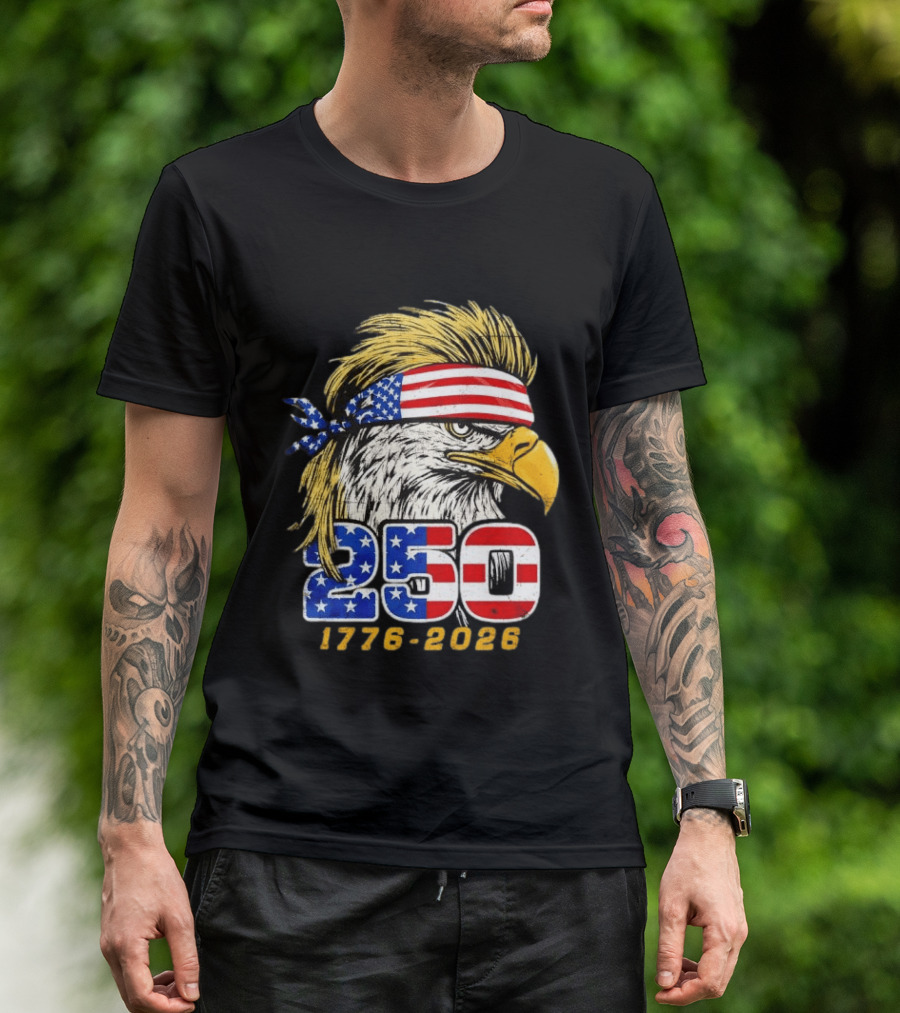 Eagle 250 Mullet Edition 1776 2026 US Flag Bandana Anniversary T-Shirt