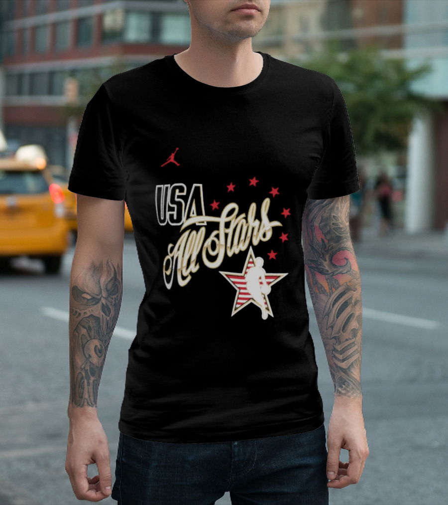 USA All Stars Basketball Team Icon With Red Star T-Shirt