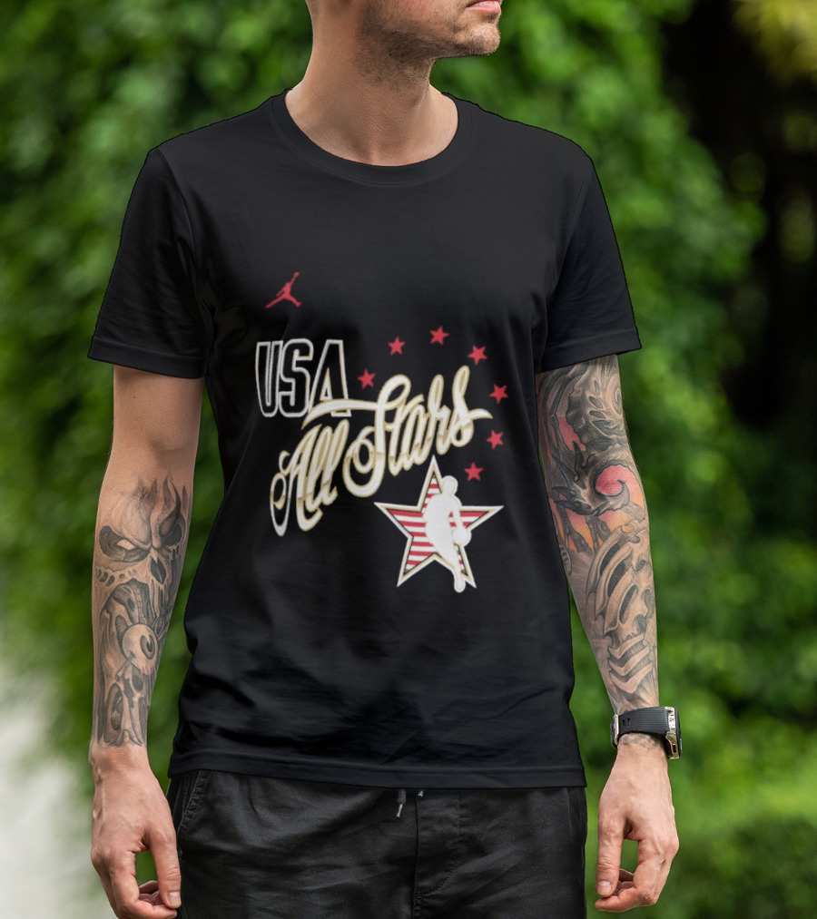 USA All Stars Basketball Team Icon With Red Star T-Shirt