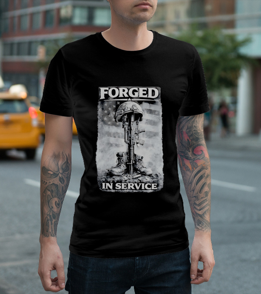 Forged In Service USA American Flag Military T-Shirt