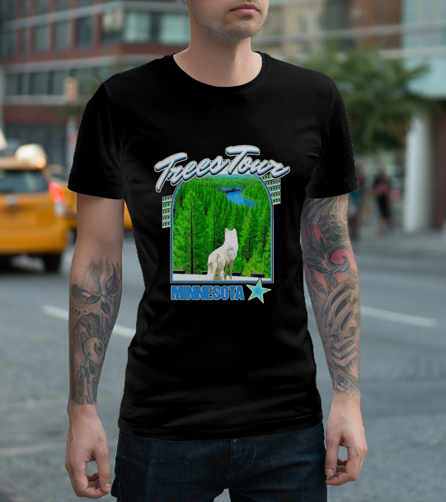 Frees Tour Minnesota Timberwolves Forest Wolf Lake Scenery T-Shirt