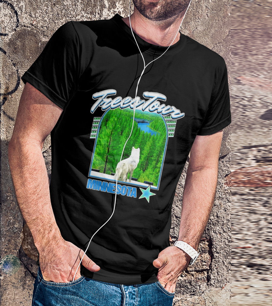 Frees Tour Minnesota Timberwolves Forest Wolf Lake Scenery T-Shirt
