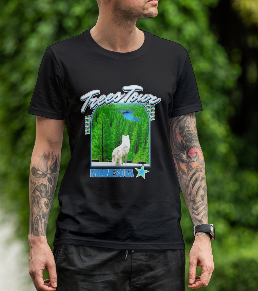 Frees Tour Minnesota Timberwolves Forest Wolf Lake Scenery T-Shirt