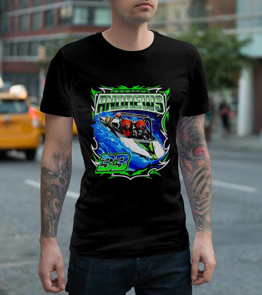 Scotty Andrews 33 Racing Driver Hydroplane Speedboat Adventure T-Shirt