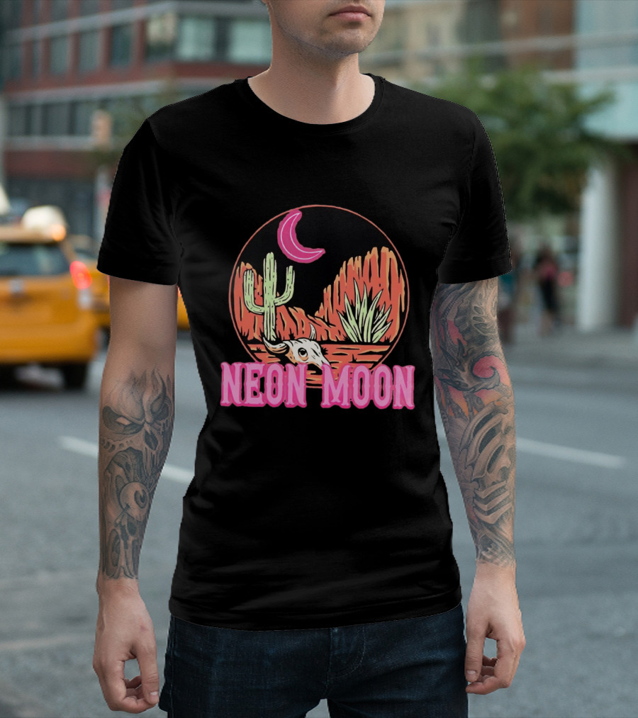Neon Moon Cactus Skull Desert Scene T-Shirt