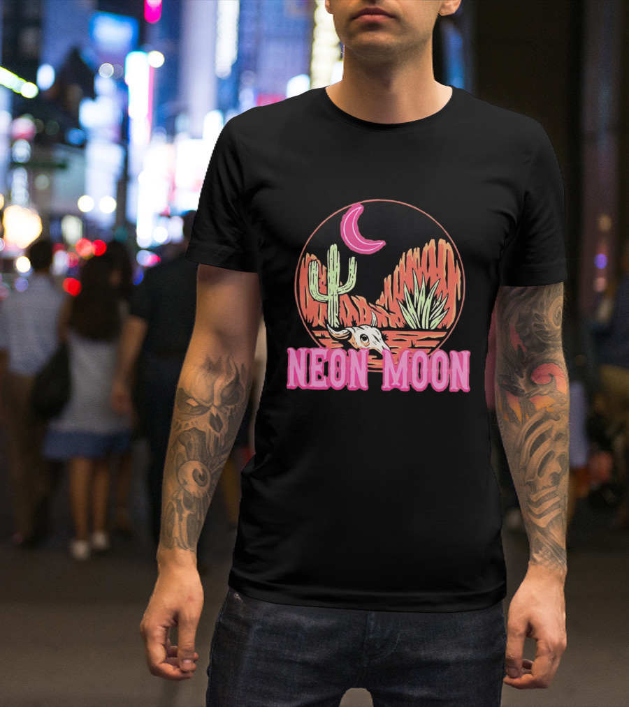 Neon Moon Cactus Skull Desert Scene T-Shirt