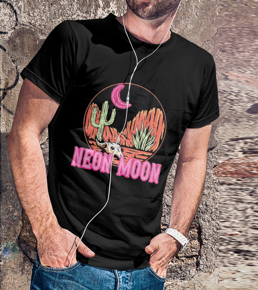 Neon Moon Cactus Skull Desert Scene T-Shirt
