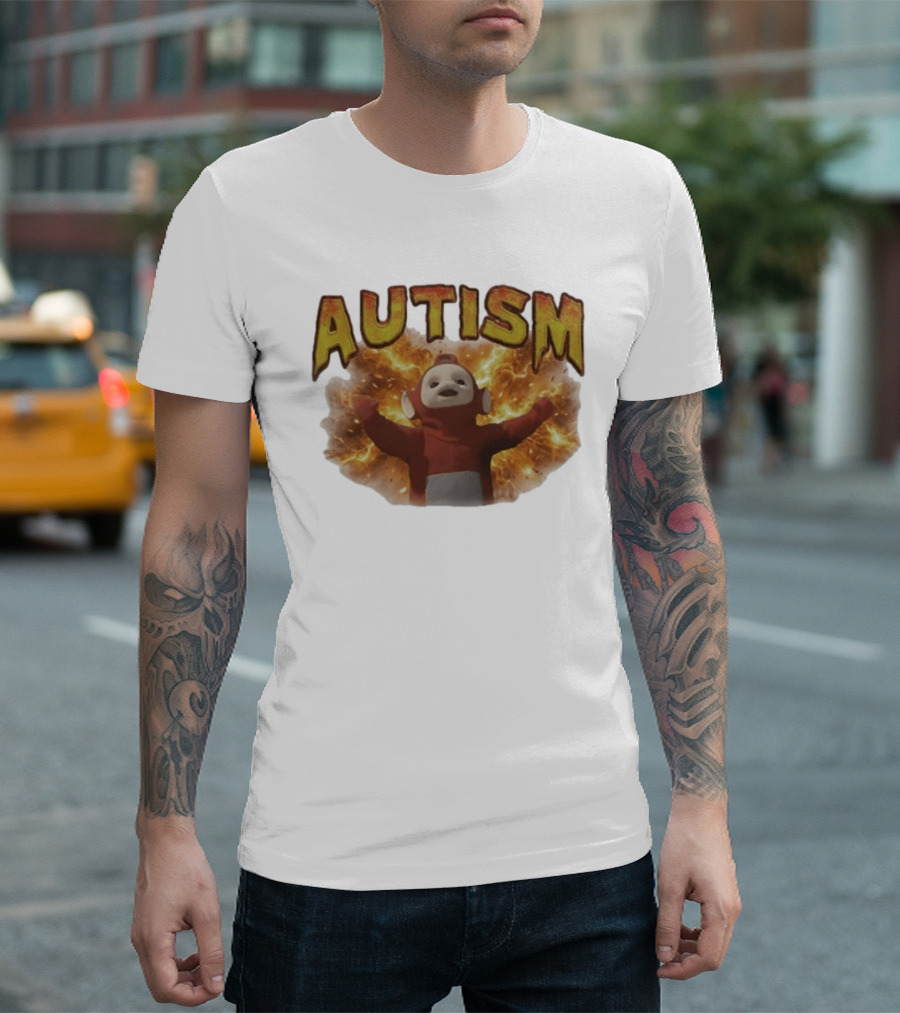 Autism Teletubbies Character With Fiery T-Shirt