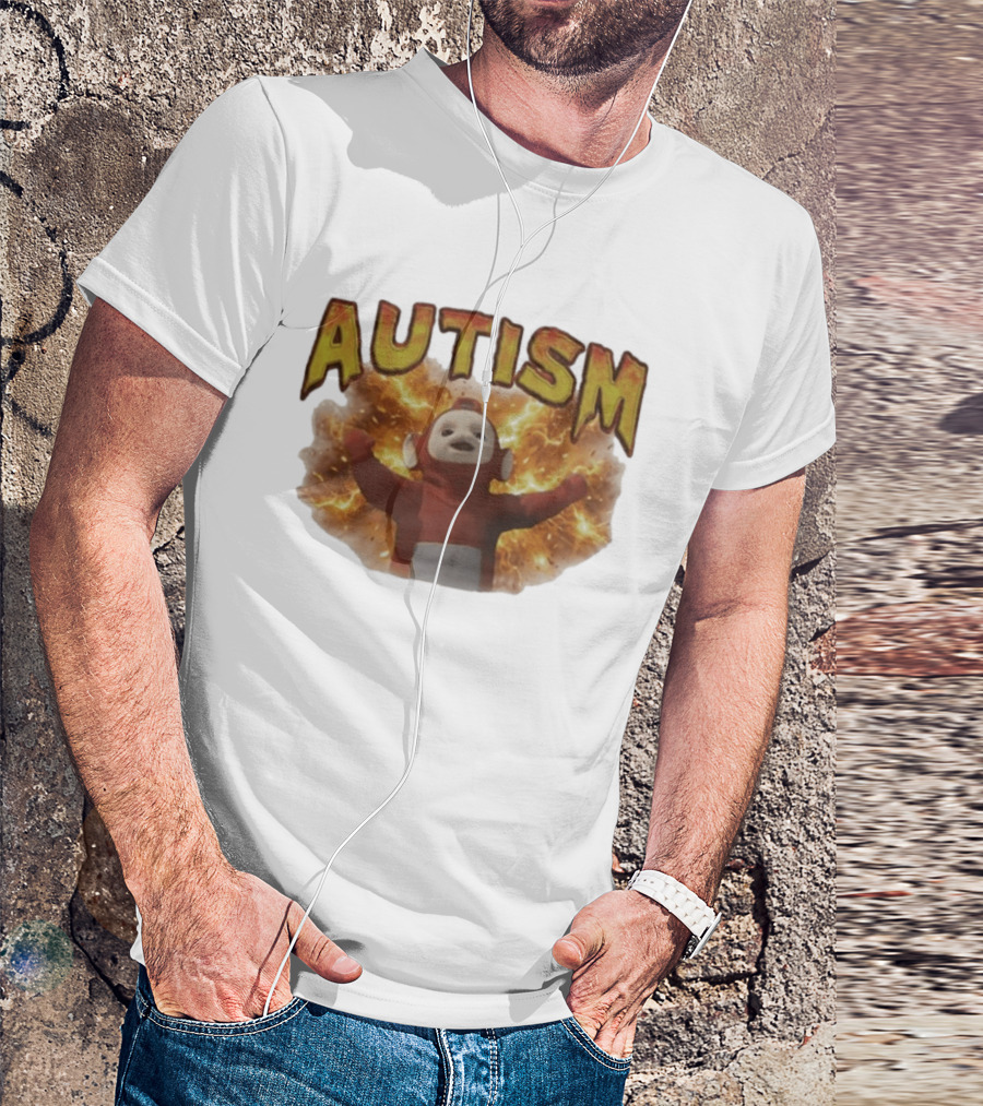 Autism Teletubbies Character With Fiery T-Shirt
