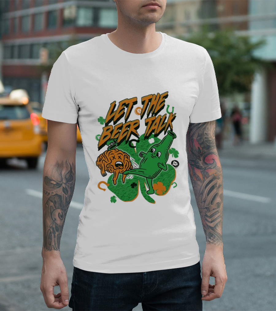 Let The Beer Talk St. Patrick's Day Brain Shamrock Bottle T-Shirt