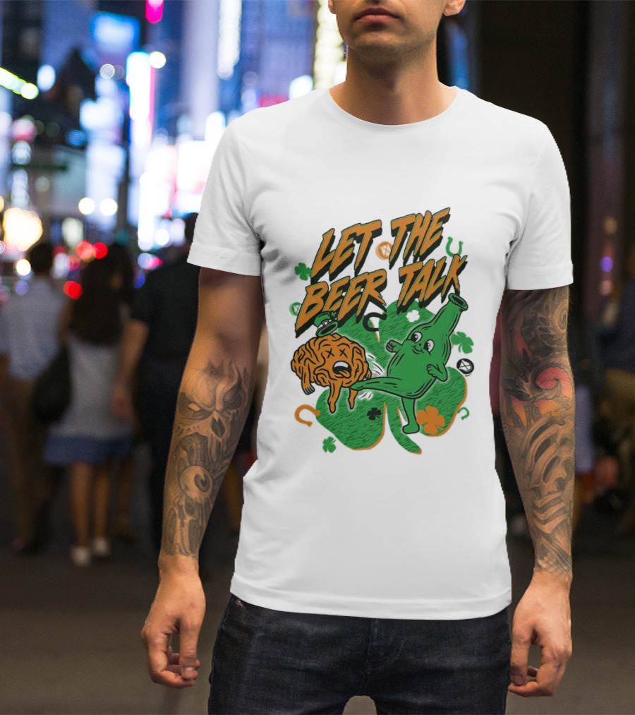 Let The Beer Talk St. Patrick's Day Brain Shamrock Bottle T-Shirt