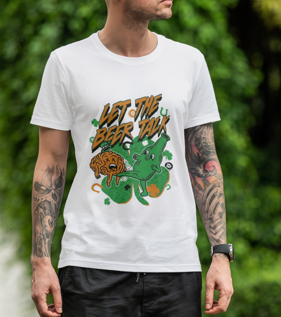 Let The Beer Talk St. Patrick's Day Brain Shamrock Bottle T-Shirt
