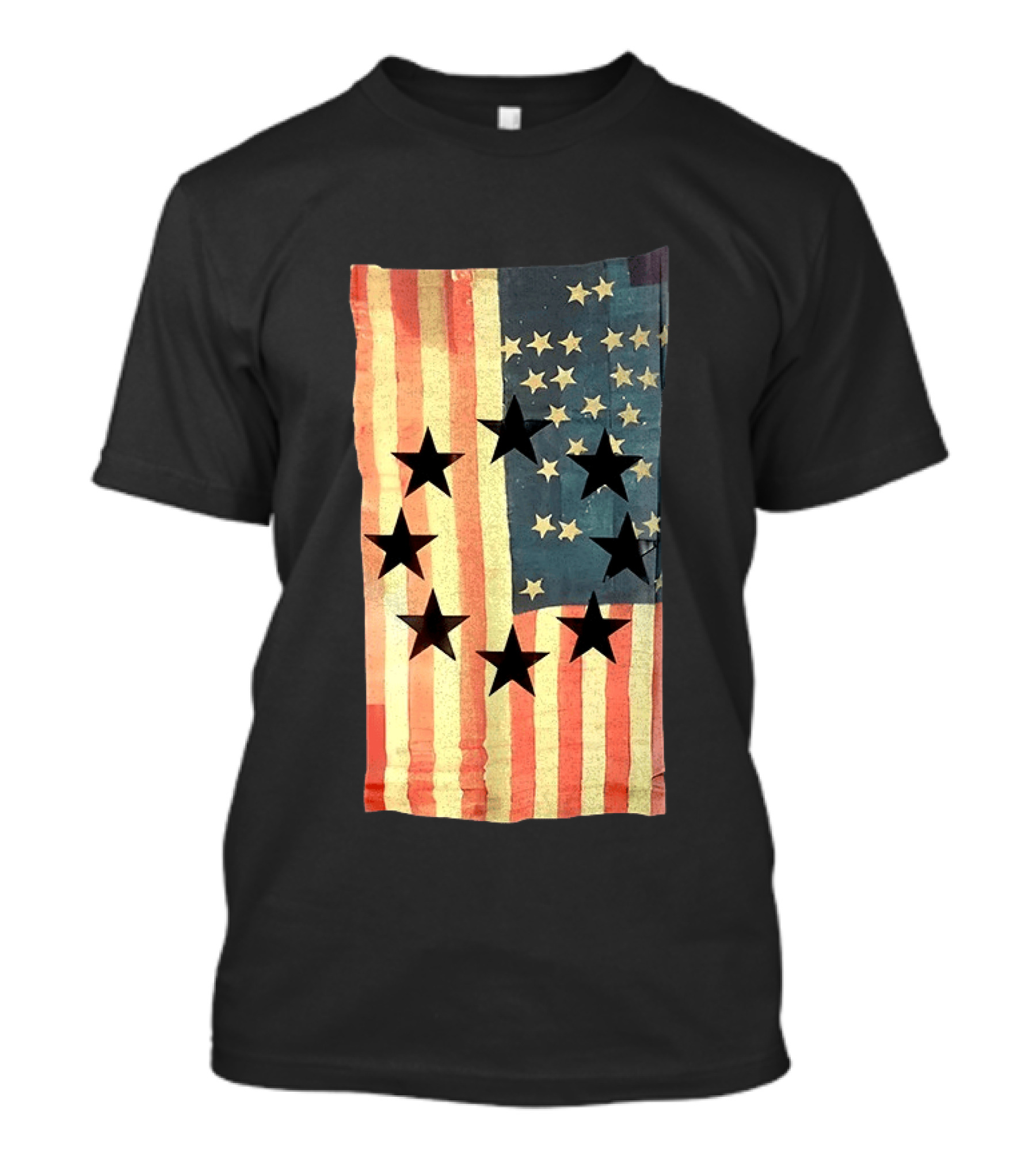 American Flag Black Stars Vintage Style Patriotic T-Shirt