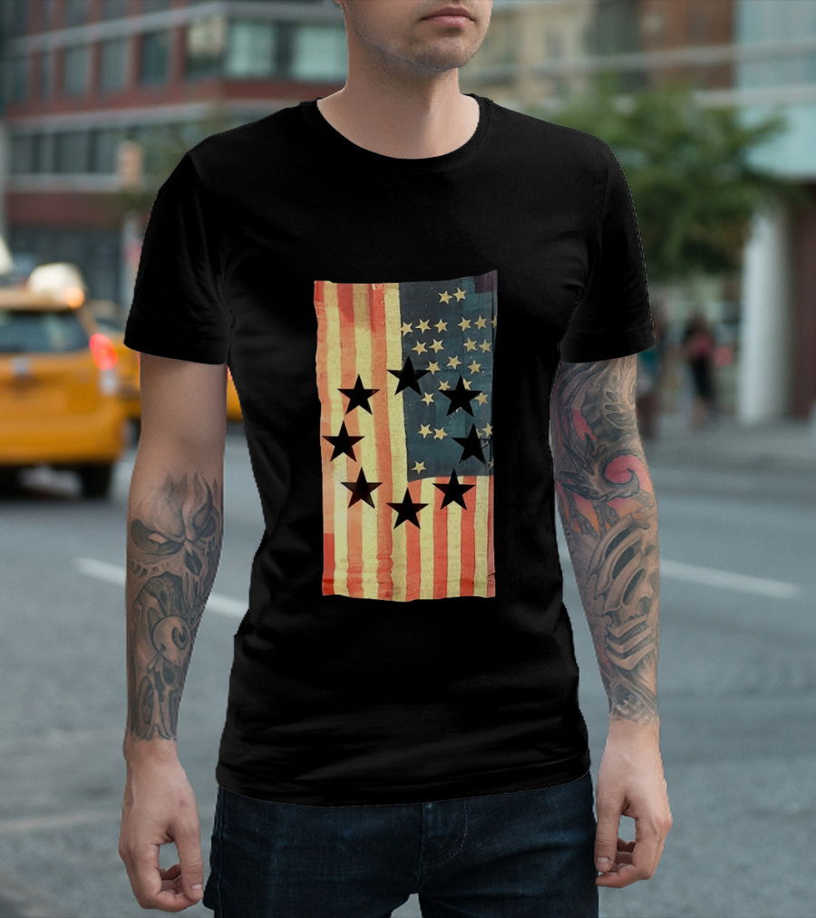 American Flag Black Stars Vintage Style Patriotic T-Shirt