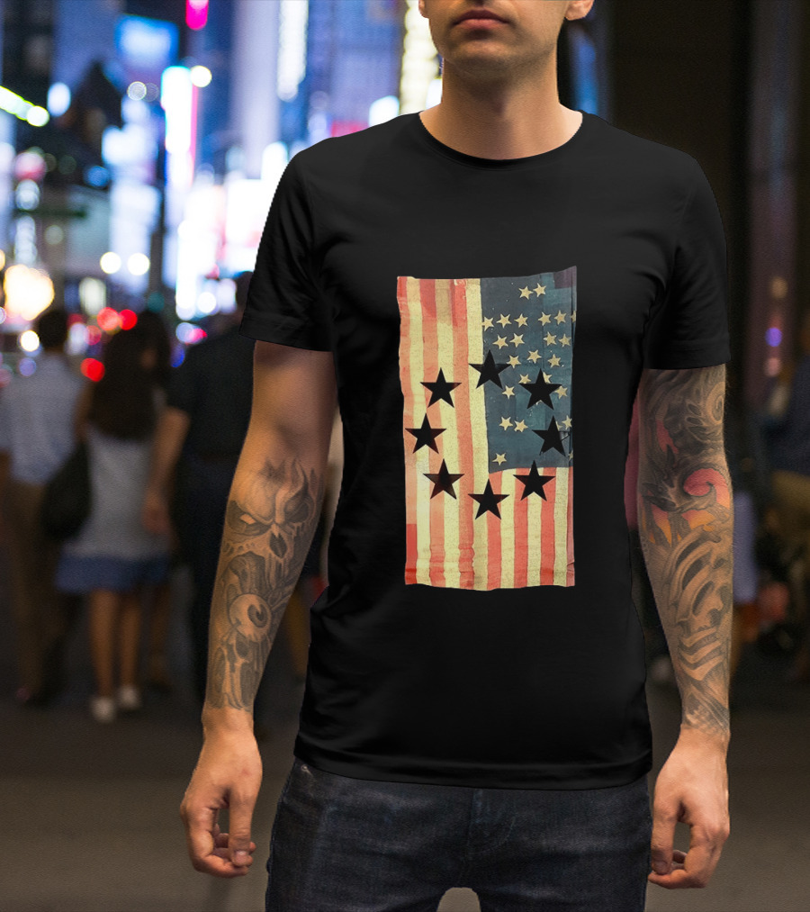 American Flag Black Stars Vintage Style Patriotic T-Shirt