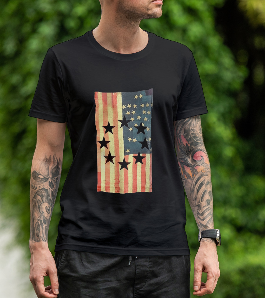 American Flag Black Stars Vintage Style Patriotic T-Shirt