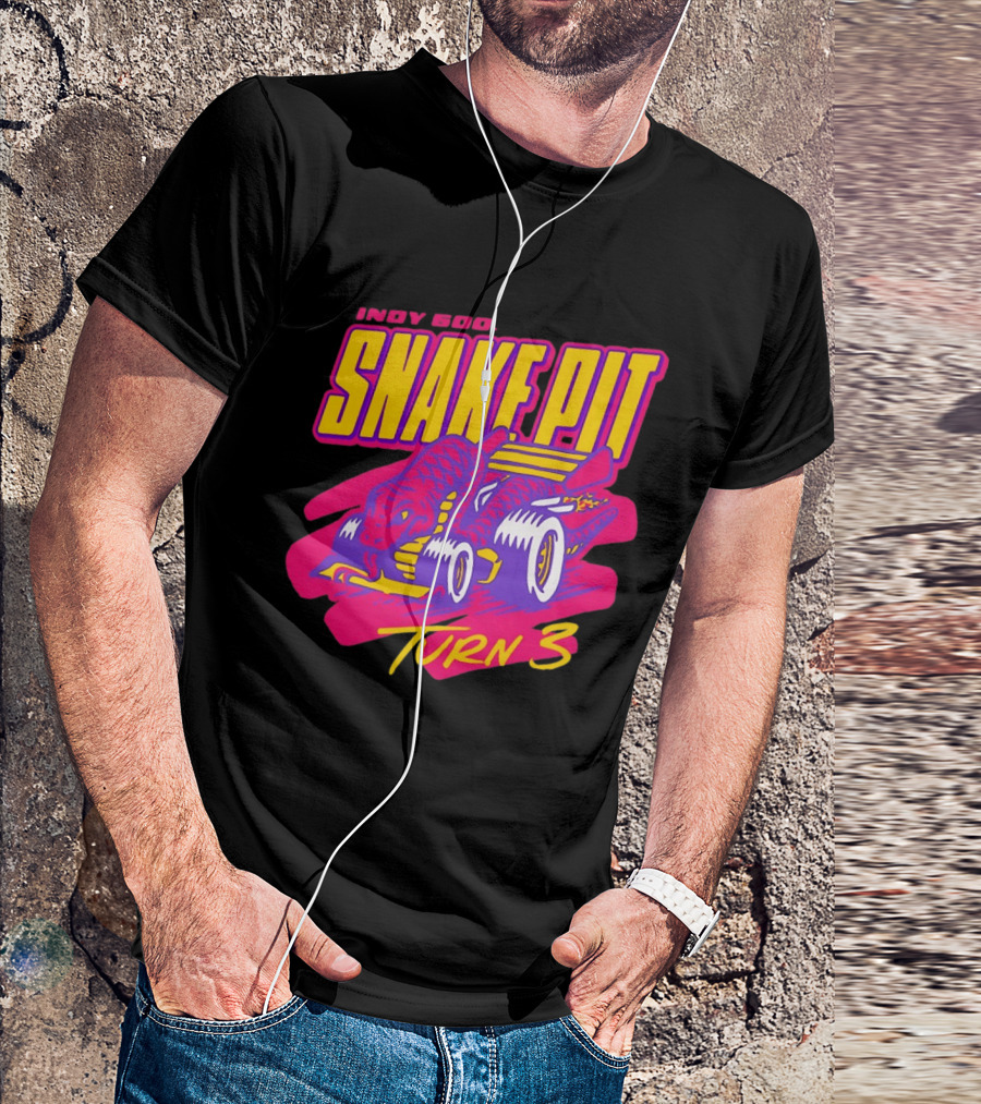 Indy 500 Snake Pit Turn 3 Racing Car With Snake T-Shirt