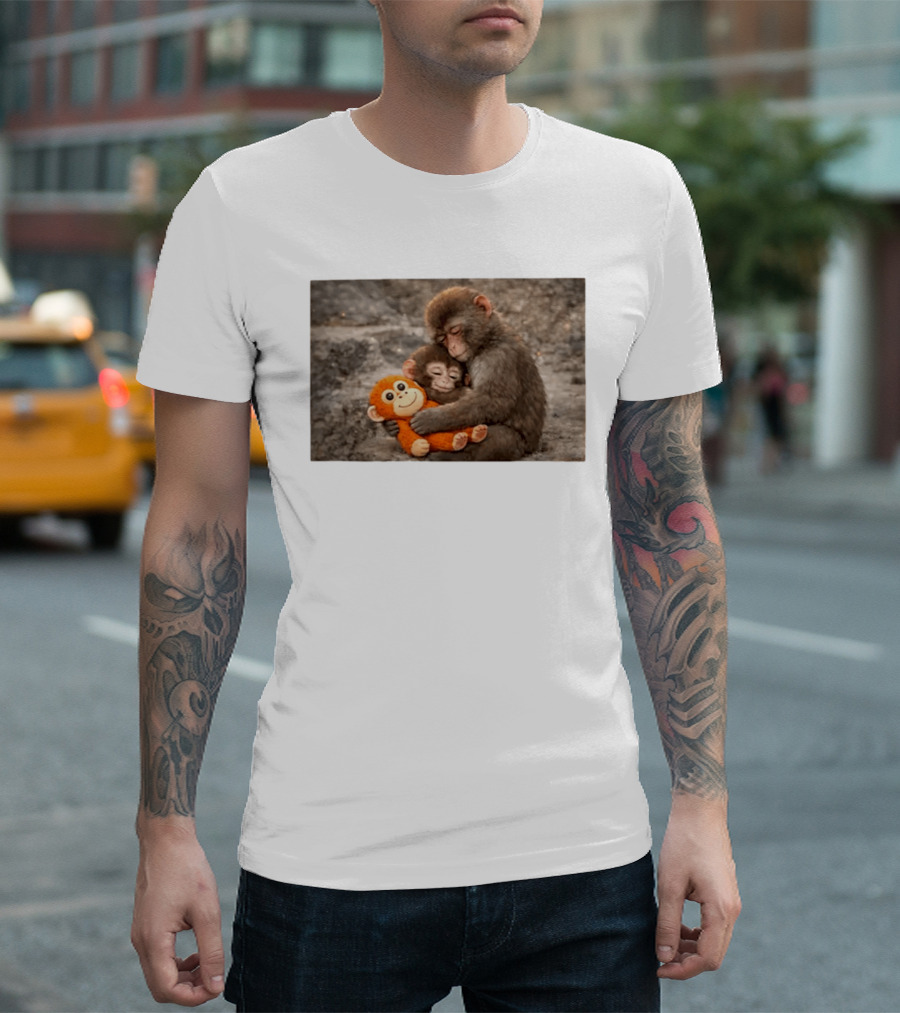 Baby Monkey Hugging Toy And Friend T-Shirt