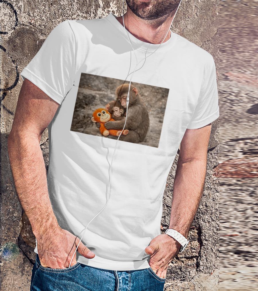 Baby Monkey Hugging Toy And Friend T-Shirt