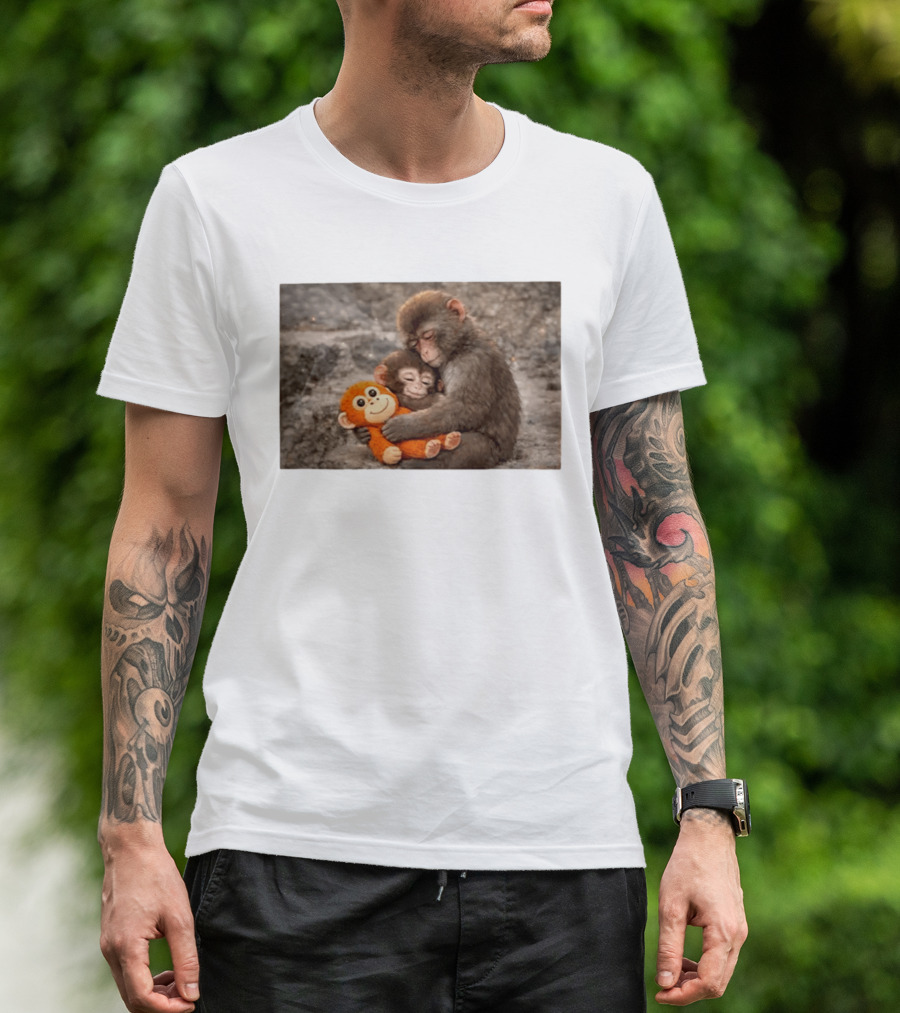 Baby Monkey Hugging Toy And Friend T-Shirt