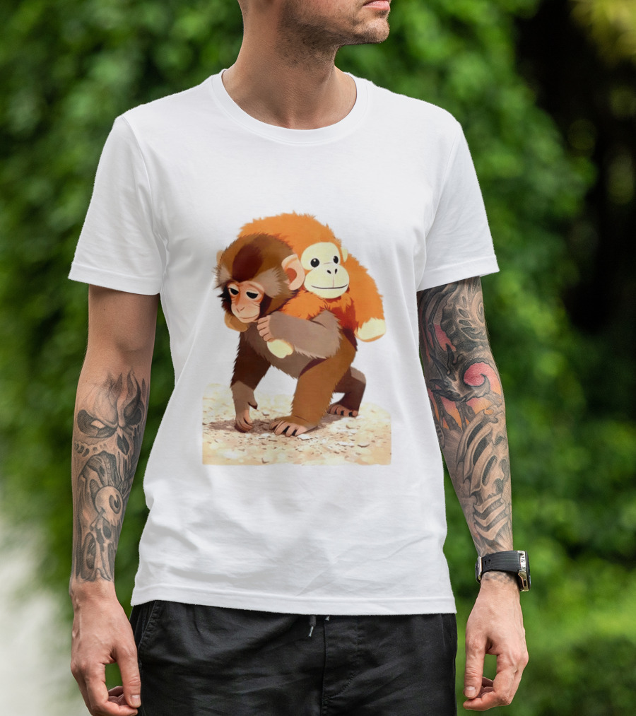 Save Punch Baby Monkey Plush Lonely Monkey Holding Toy T-Shirt