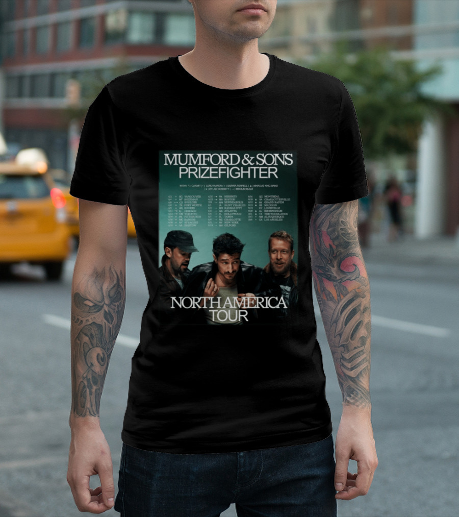 Mumford And Sons Prizefighter North America Tour 2026 City Dates Vancouver Montreal Austin T-Shirt