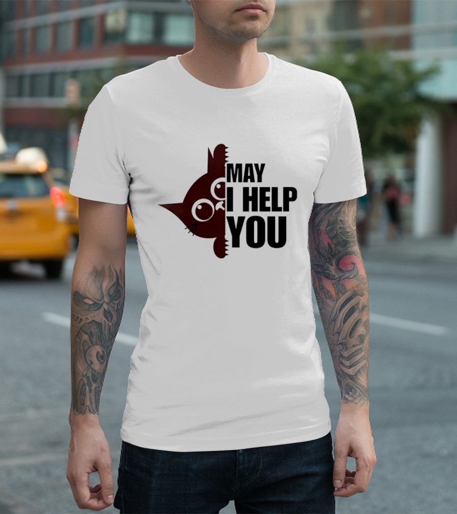 Cat May I Help You Cute Feline Expression Peeking T-Shirt