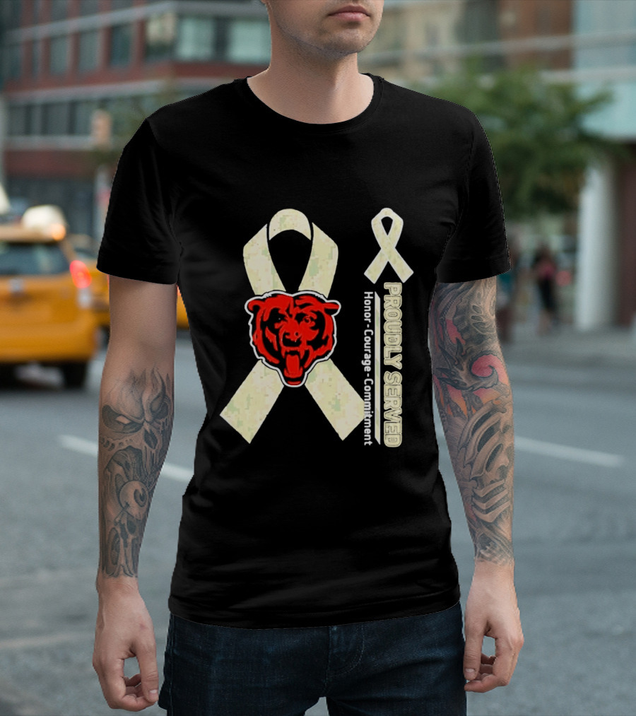 Chicago Bears Proudly Served Honor Courage Commitment Support Ribbon T-Shirt