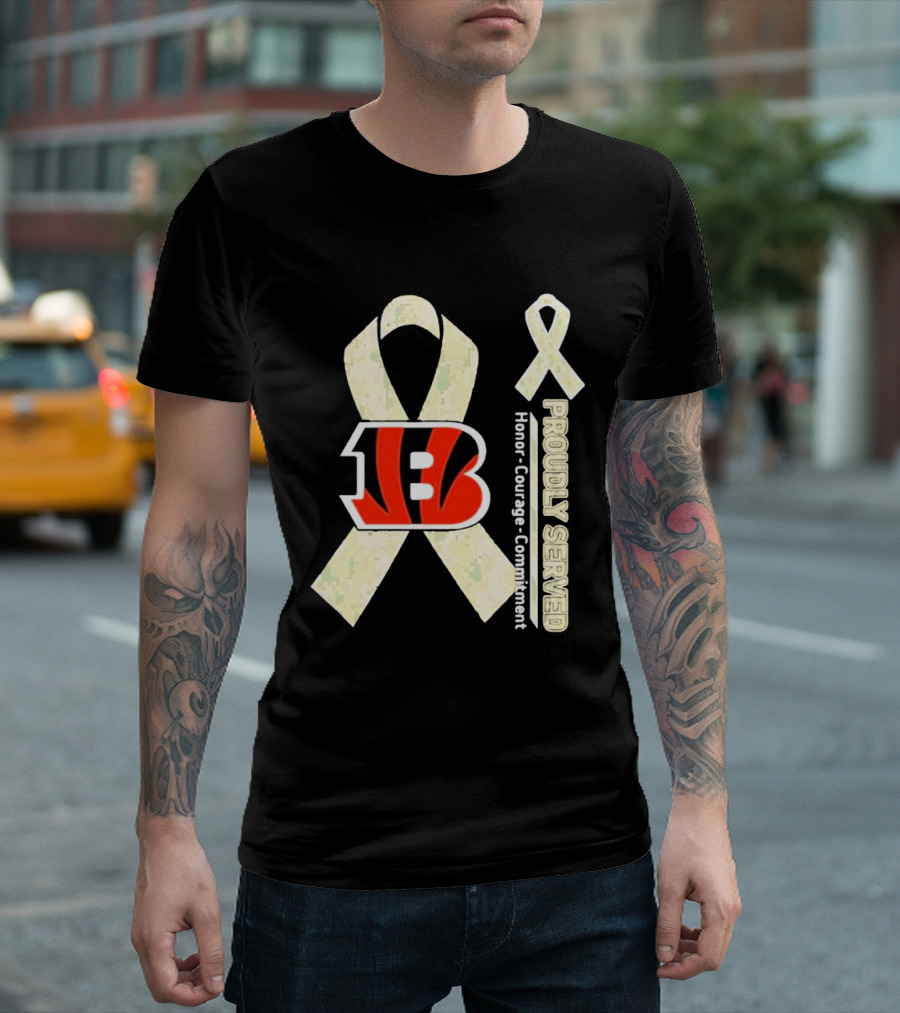 Cincinnati Bengals Honor Courage Commitment Proudly Served Ribbon T-Shirt