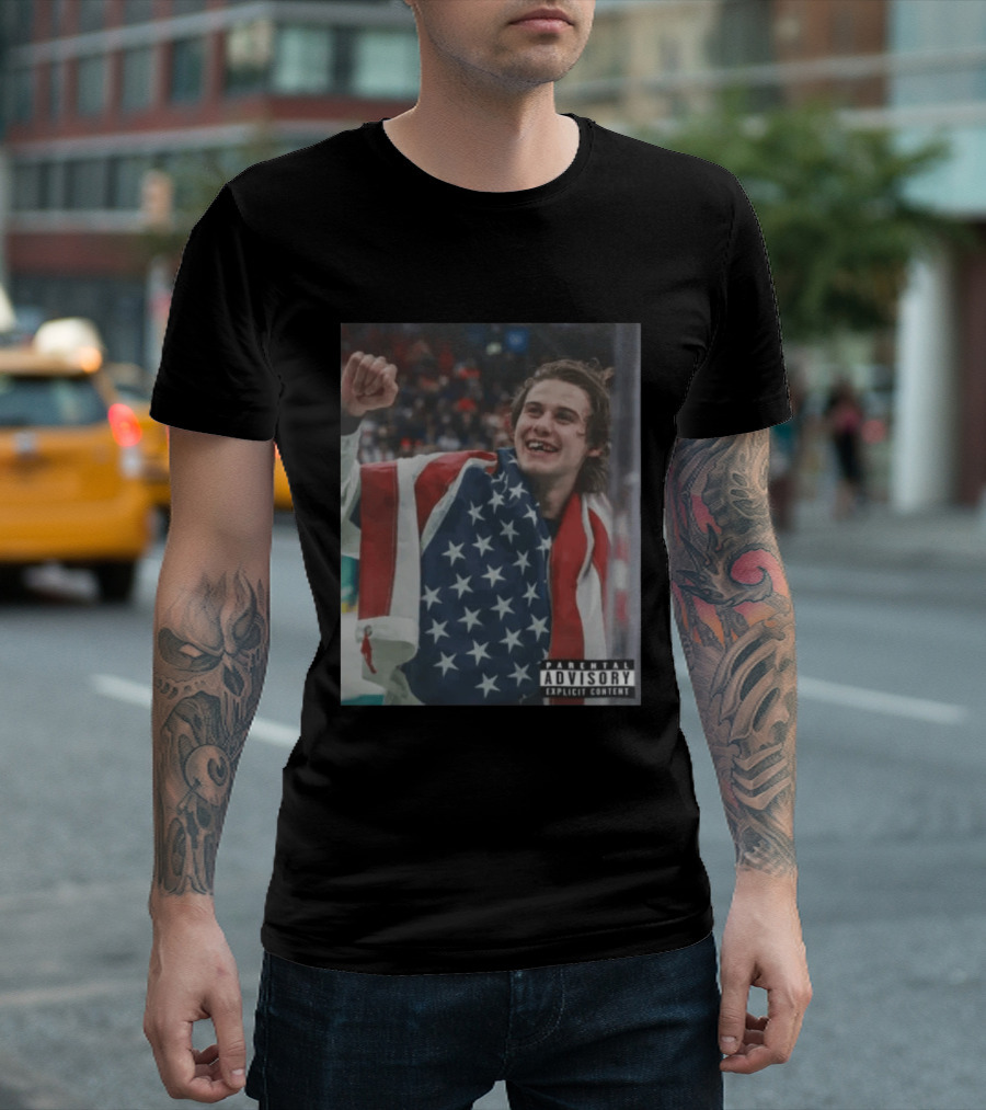 Parental Advisory USA Flag Jack Hughes Lost Teeth T-Shirt