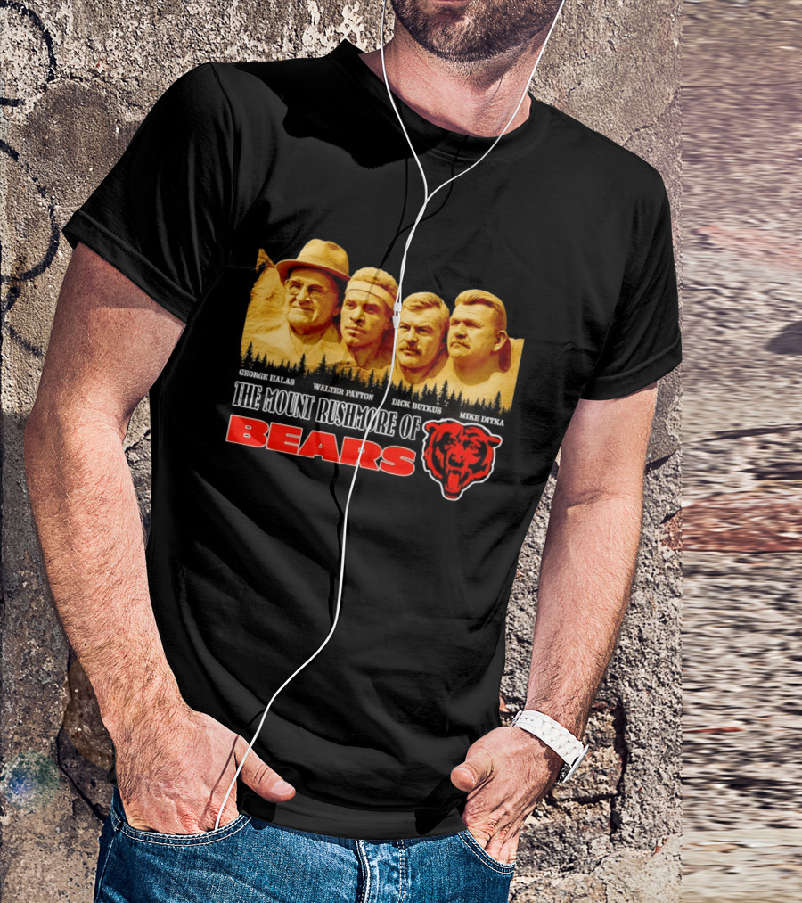 George Halas Walter Payton Dick Butkus Mike Ditka Chicago Bears Mount Rushmore T-Shirt
