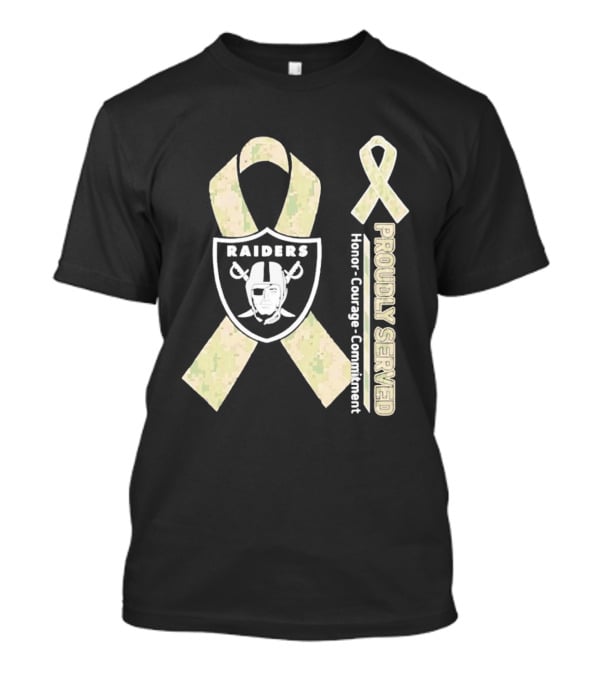 Las Vegas Raiders Camouflage Ribbon Proudly Served Honor Courage Commitment T-Shirt
