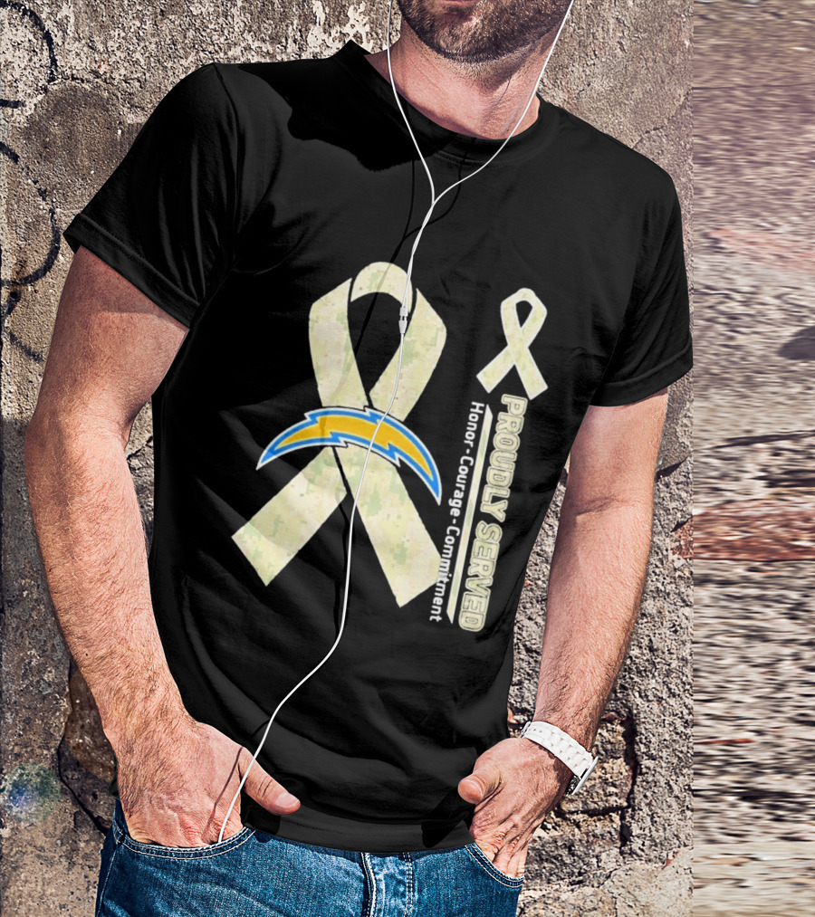 Los Angeles Chargers Proudly Served Honor Courage Commitment Ribbon T-Shirt