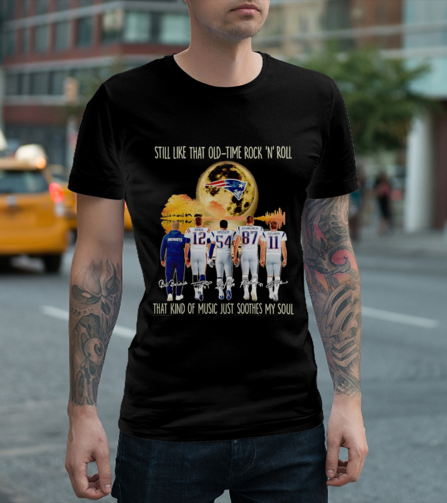 Patriots Brady Bruschi Gronkowski Edelman Old Time Rock 'n' Roll Moon T-Shirt