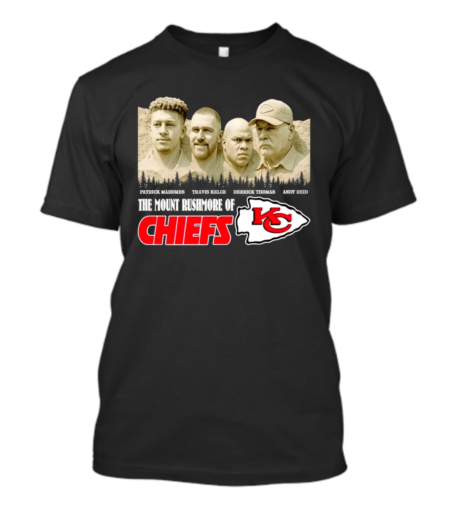 Patrick Mahomes Travis Kelce Derrick Thomas Andy Reid Kansas City Chiefs Mount Rushmore T-Shirt