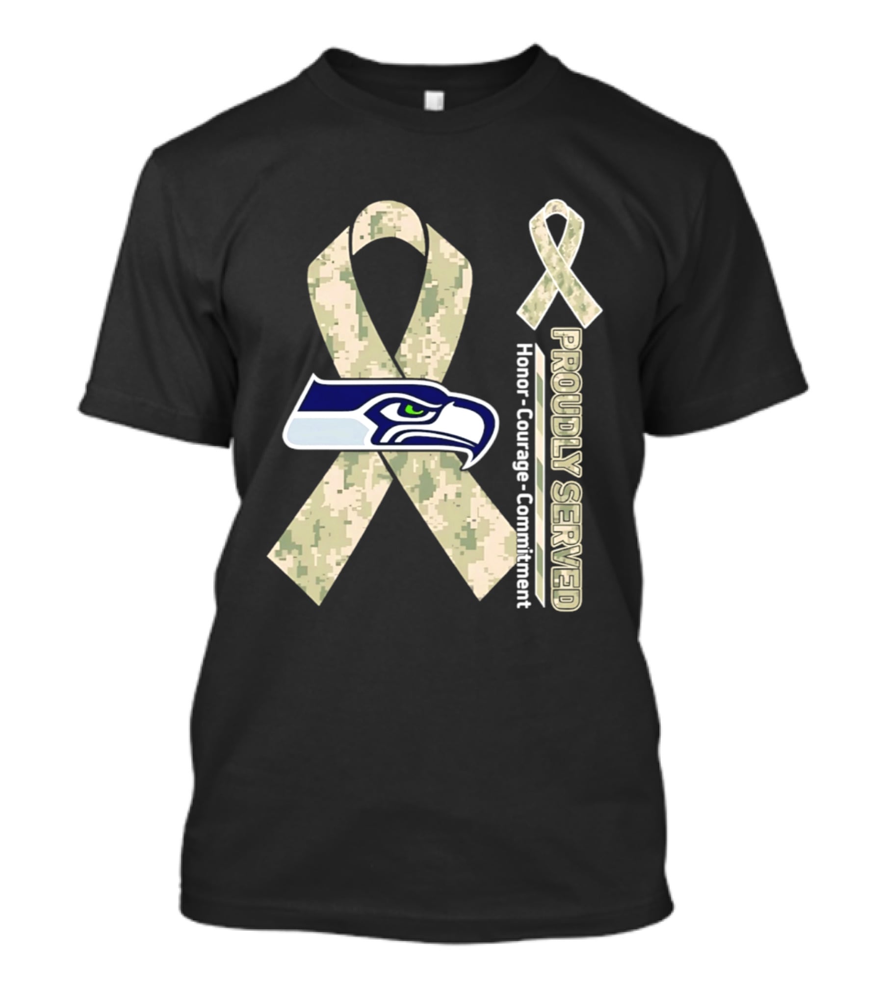 Seattle Seahawks Military Appreciation Proudly Served Honor Courage Commitment Ribbon T-Shirt