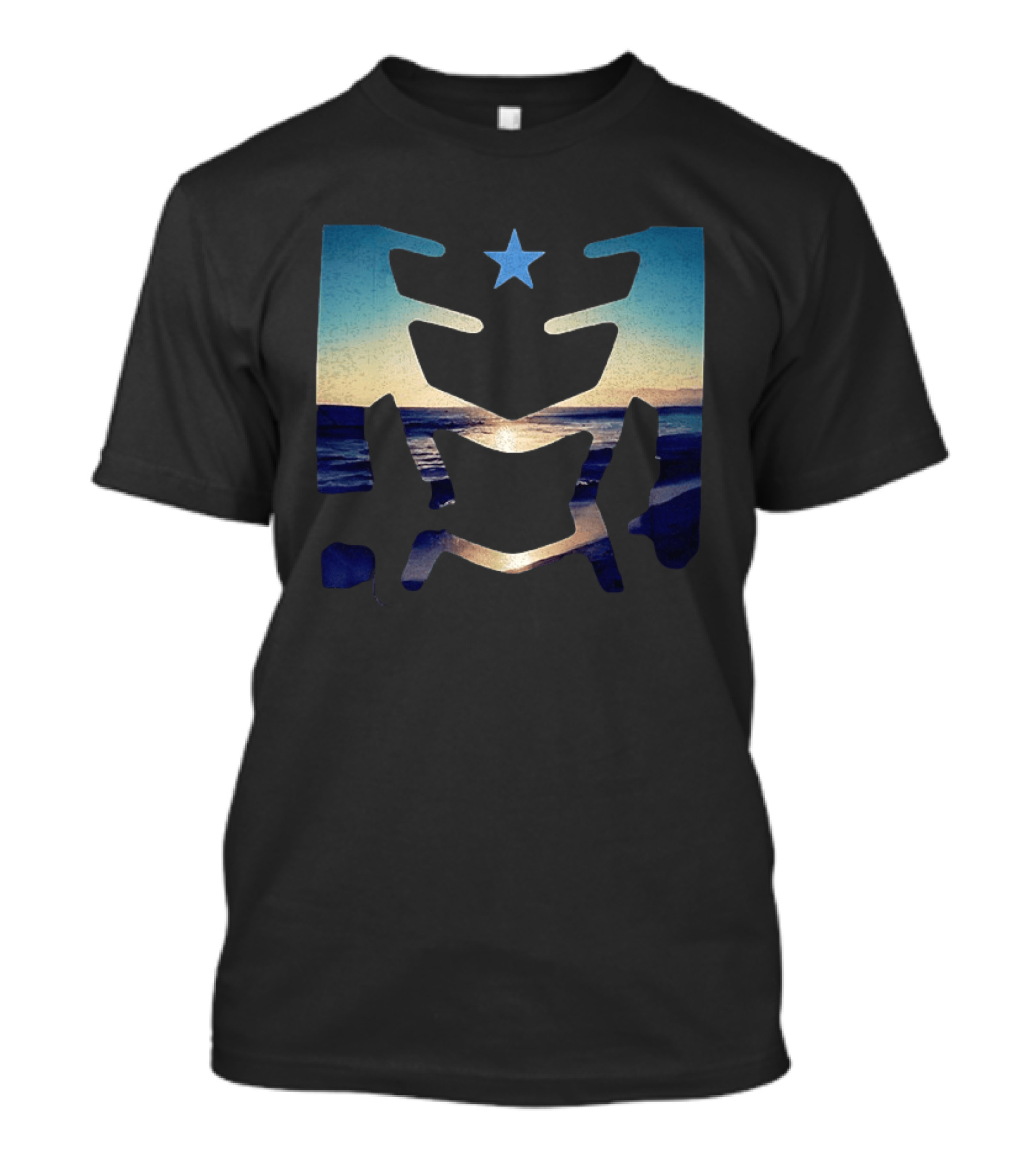 Sunset Ocean Waves With Blue Star T-Shirt
