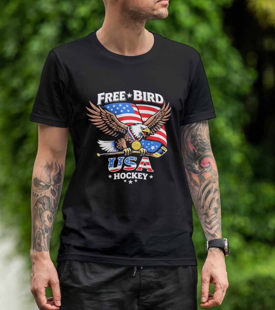 Free Bird USA Hockey Gold Medal American Eagle Iconic Sports Spirit T-Shirt