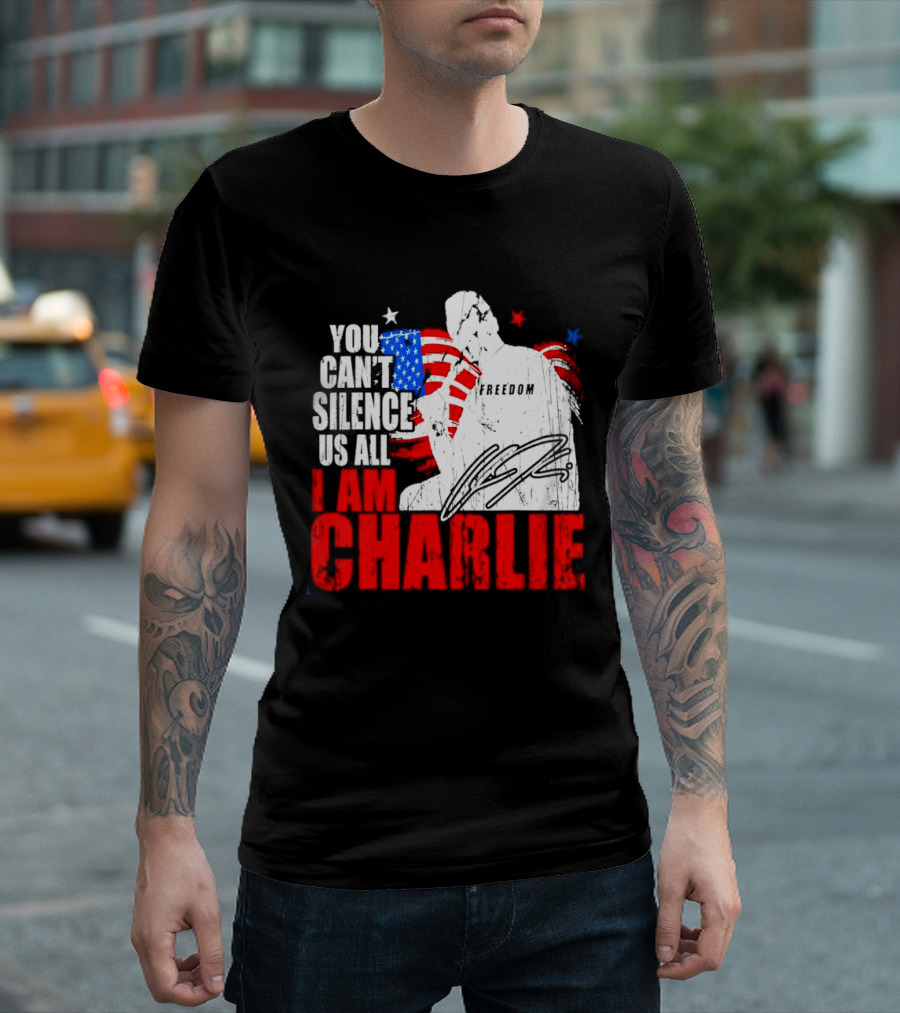 You Can't Silence Us All I Am Charlie Kirk Freedom USA Flag T-Shirt
