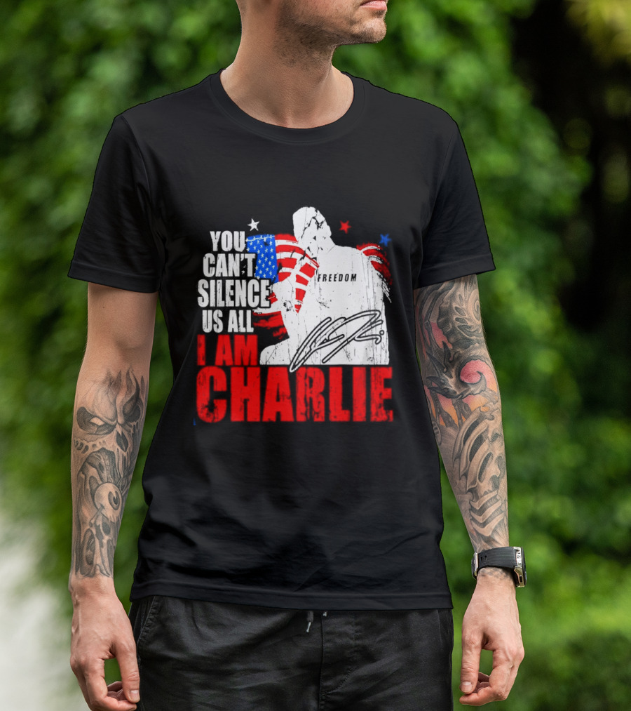 You Can't Silence Us All I Am Charlie Kirk Freedom USA Flag T-Shirt
