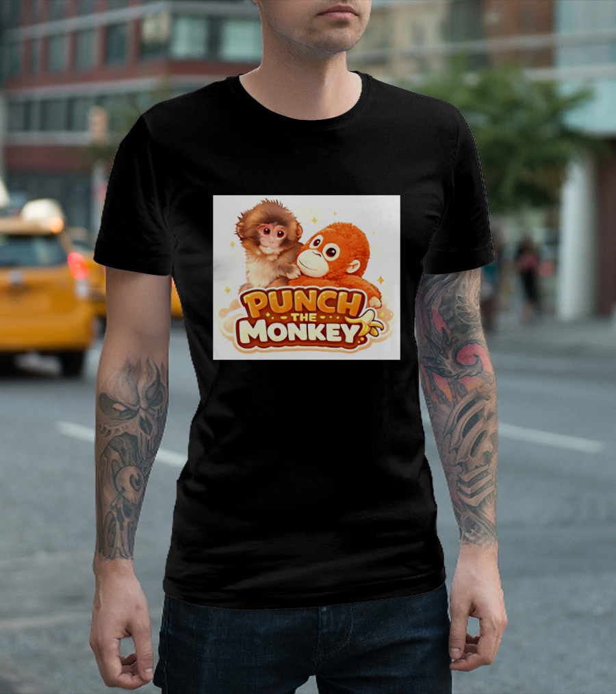 Punch The Monkey Hugging Stuffed Toy Monkey T-Shirt