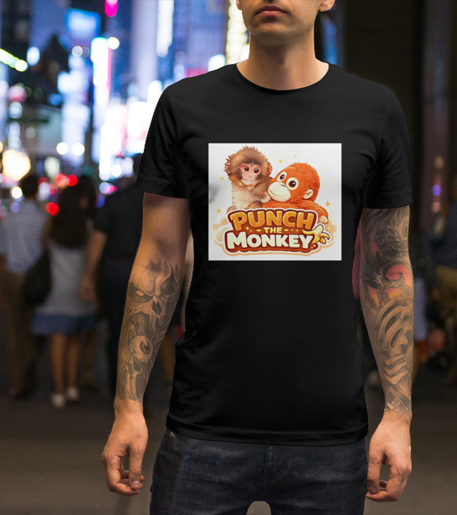 Punch The Monkey Hugging Stuffed Toy Monkey T-Shirt